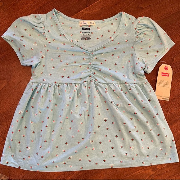Levi’s Jeans Girls Floral Print Round Neck Short Sleeve Top - Picture 2 of 6
